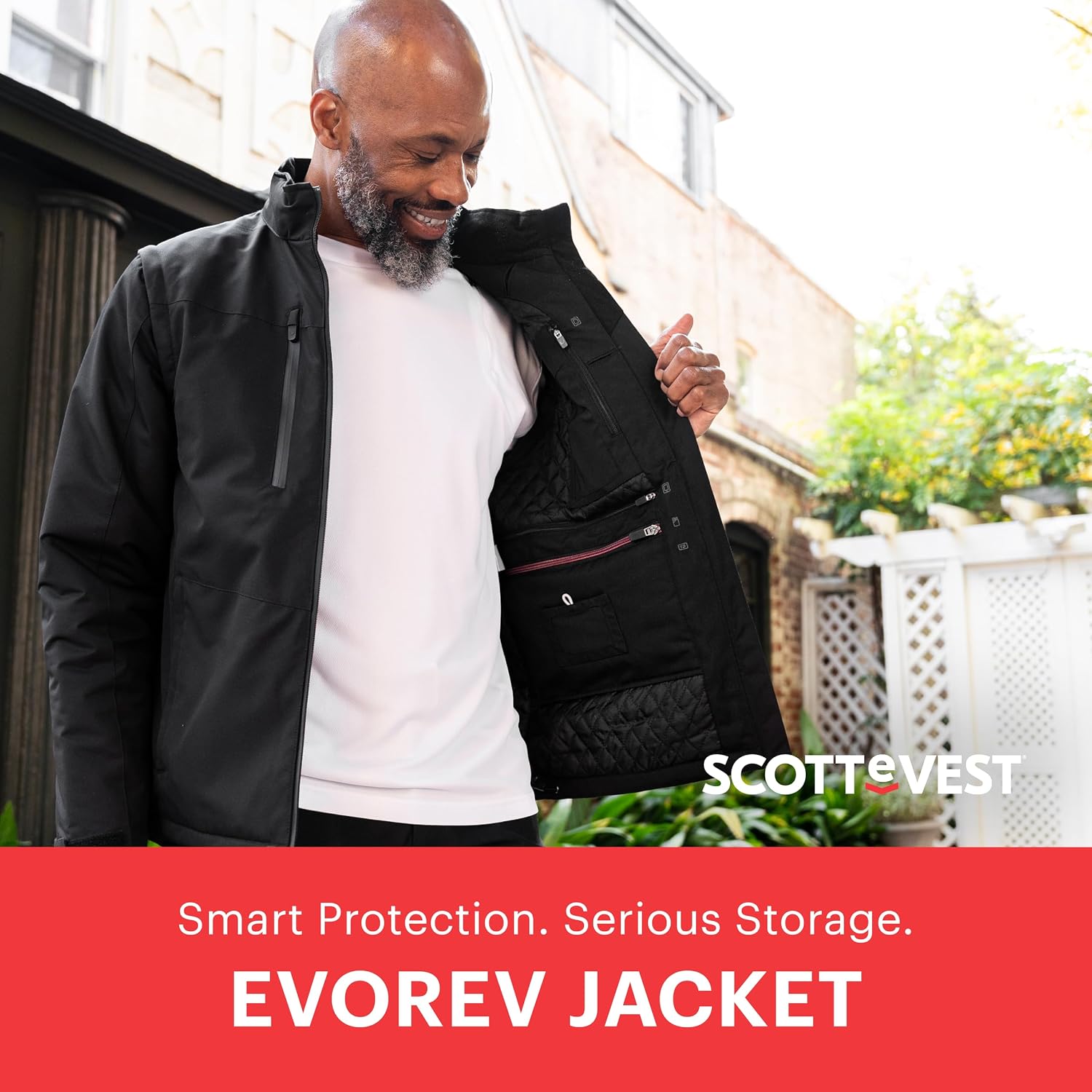 SCOTTeVEST Evorev Jacket for Men - 34 Hidden Pockets - RFID Protection, Removable Sleeves - Water Repellent Jacket for Travel