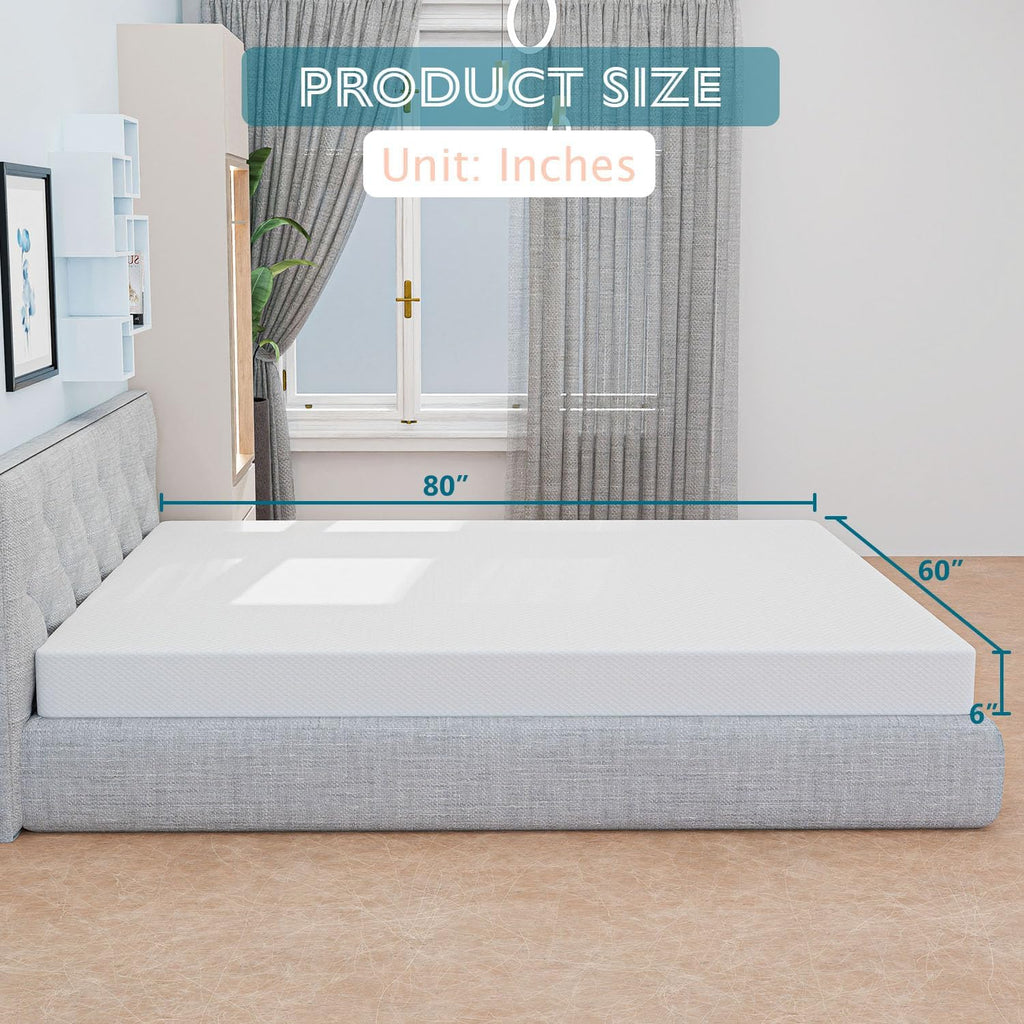 6 Inch Queen Mattress, Gel Memory Foam Queen Size Mattress, Pressure Relieving, Cooling Gel Foam, Queen Mattress in a Box, Certipur-Us Certified, Bed-in-a-Box, Queen, 80'L x 60'W x 6'Th,White