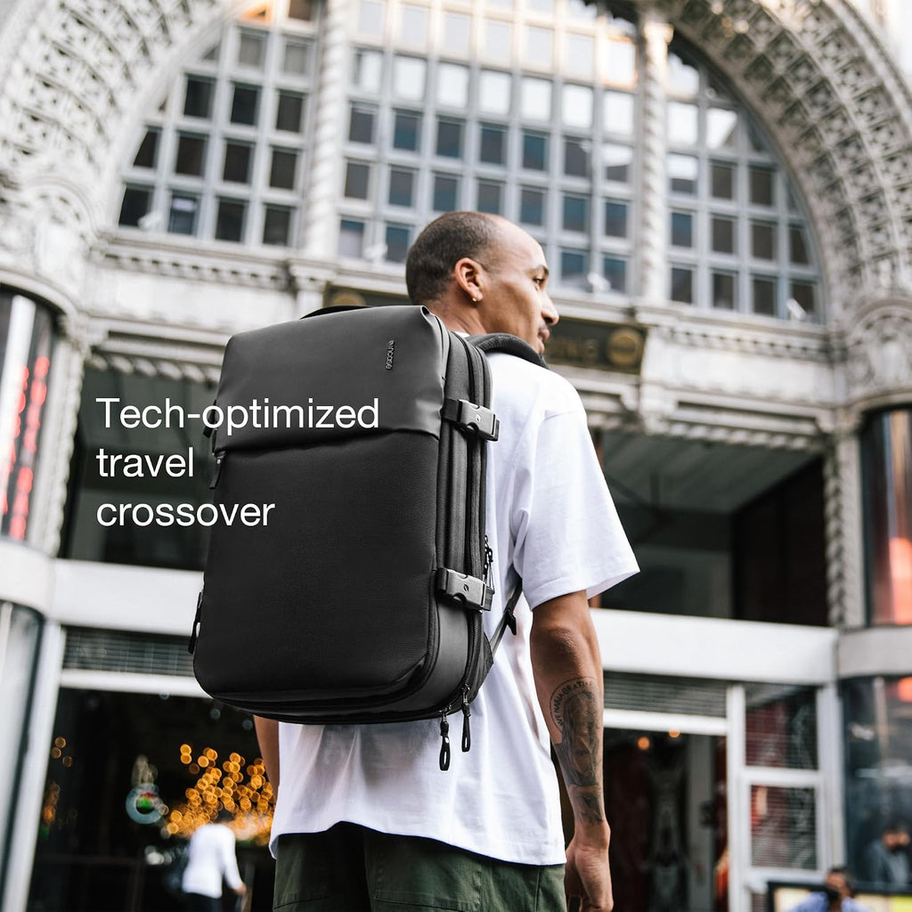 Incase A.R.C. Travel Backpack 38L – Expandable Carry On Luggage, Fits up to 17' Laptop – Butterfly Opening, Quick Access Pocket, Shoe Storage – Airplane Travel Essentials, Weekend Bag – Black