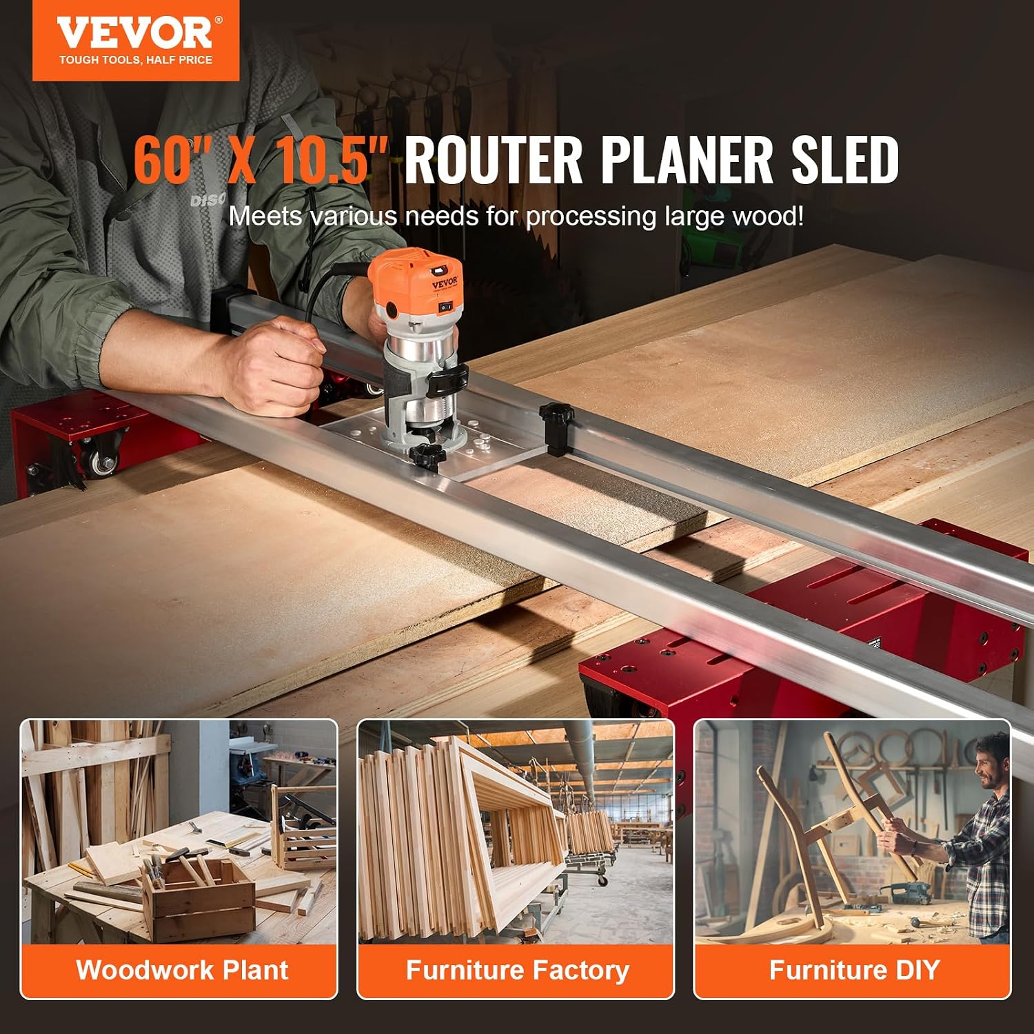 VEVOR Router Sled, 60 inches, Portable and Adjustable Slab Flattening Jig DIY Woodworking Router Sled for Flattening Slabs for Wood Flattening, Home DIY