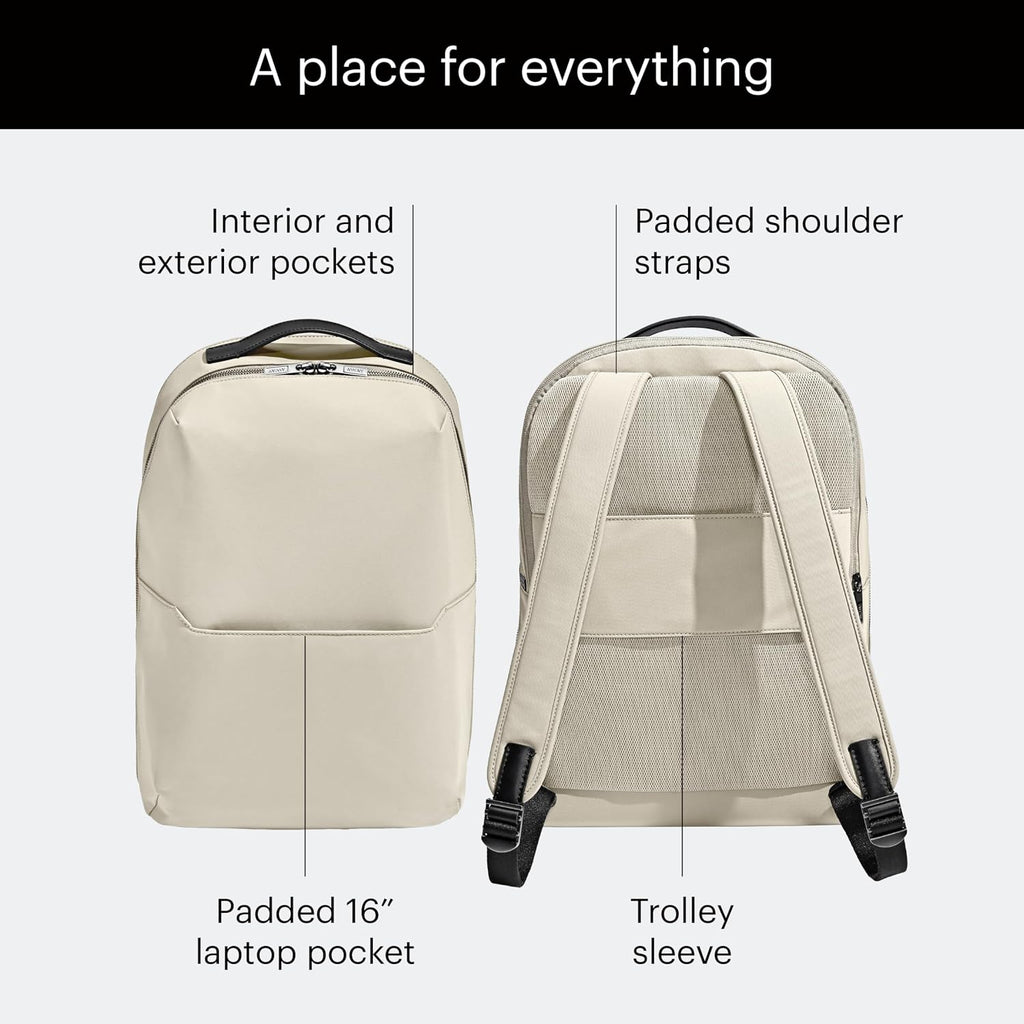 Away The Everywhere Zip Backpack - Personal Item Airline Approved Backpack with 16' Padded Laptop Sleeve, Water Bottle Pocket, Interior and Exterior Pockets - Fits Up to 16-Inch Laptops - Salt White