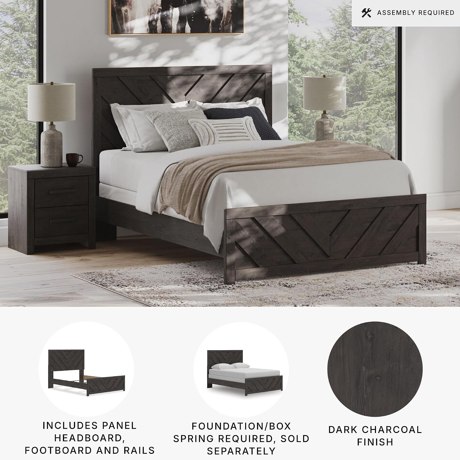 Signature Design by Ashley Prendonea Farmhouse Queen Panel Bed, Foundation or Box Spring Needed, Gray