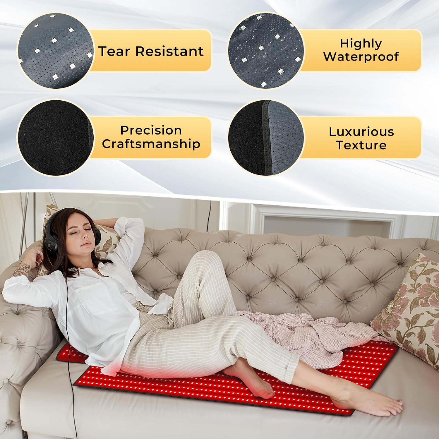 LITDUCK Body Red Light Therapy Mat, Eligible Red Light Therapy Blanket, 2in1 LEDs(660nm& 850nm), Premium Leather, Adjustable Timer & Intensity