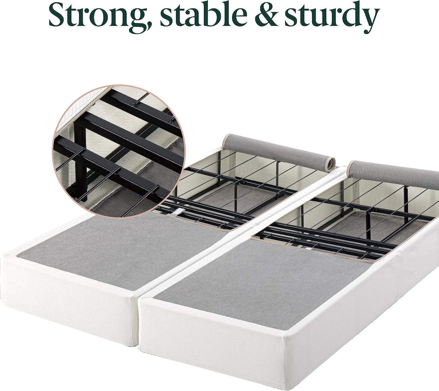 ZINUS 9 Inch Box Spring with Cover, No Assembly Mattress Foundation, Sturdy Metal Structure, Split Queen, White
