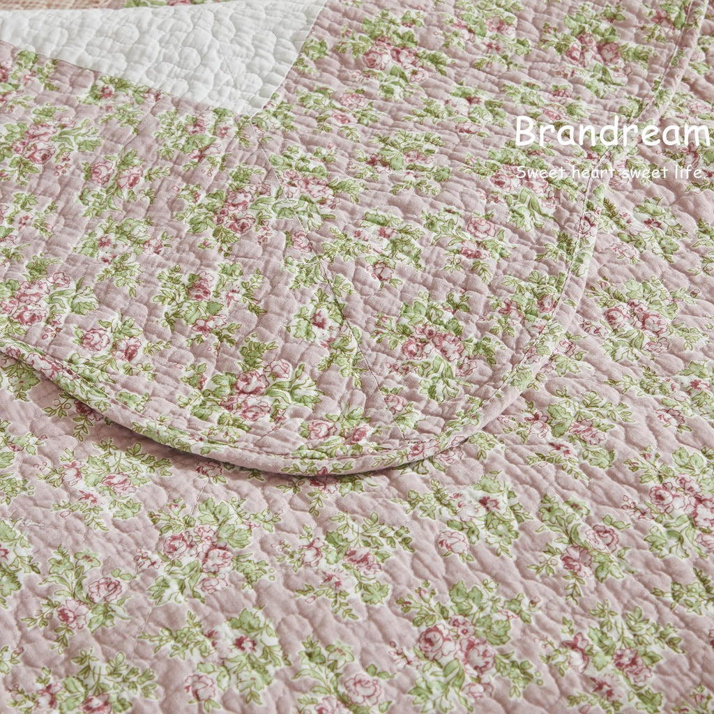 Brandream Queen Size Quilt Set Cotton Patchwork Quilts Blush Pink Cottage Floral Quilted Comforter Set 3-Piece