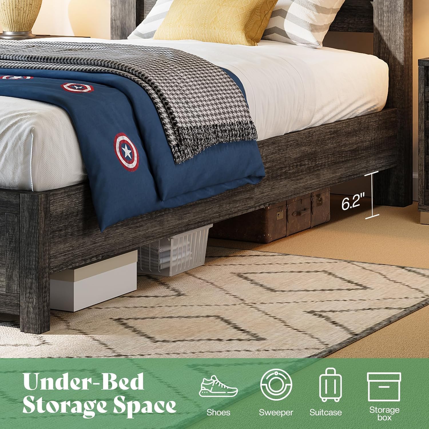 AMERLIFE Farmhouse Twin Platform Bed Frame with 49' Fluted Headboard, Wooden Bed with Natural Grain Finish, Noise-Free, No Box Spring Required, Easy Assembly, Grey