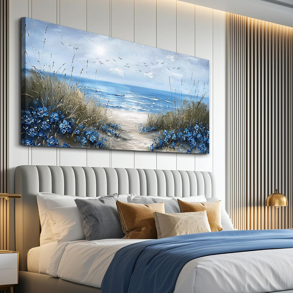 KELIYUAN Large Wall Decor For Living Room Canvas Wall Art For Office Bedroom Aesthetic Blue Ocean Sea Wave Wall Painting Artwork Pictures Modern Beach Posters Ready To Hang Home Decoration 30'x60'