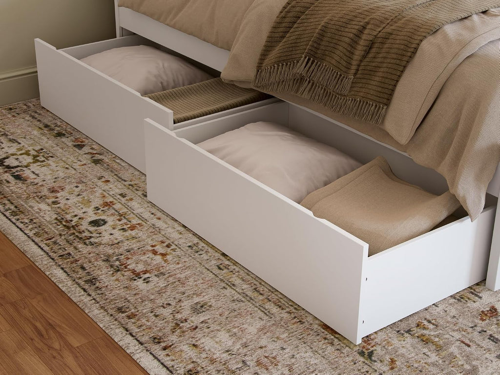 Pemberly Row Solid Wood Underbed Storage Drawers, 40 in W x 24.5 in D x 12 in H, White Finish, Set of 2, Non-Marking Rollers, Compatible with Queen, King or Twin XL Beds for Bedroom Organization