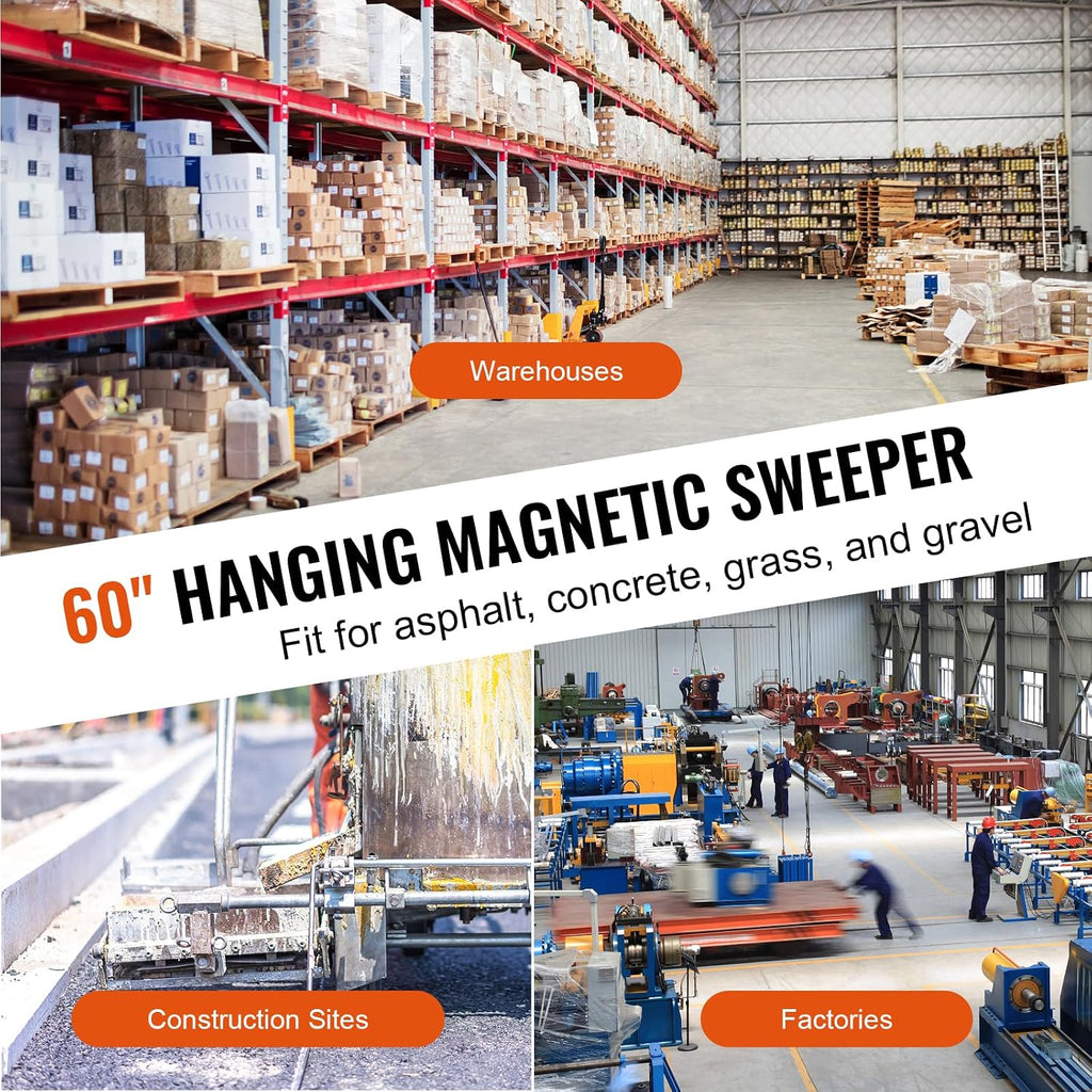 VEVOR 93 lbs Hanging Magnetic Sweeper Pickup Tool, Nail Hang-Type Magnetic Forklift Sweeper, Industrial-Grade Magnets Steel Material Hunting Accessories for Picking Up Nails Bolts Metals Iron Chips