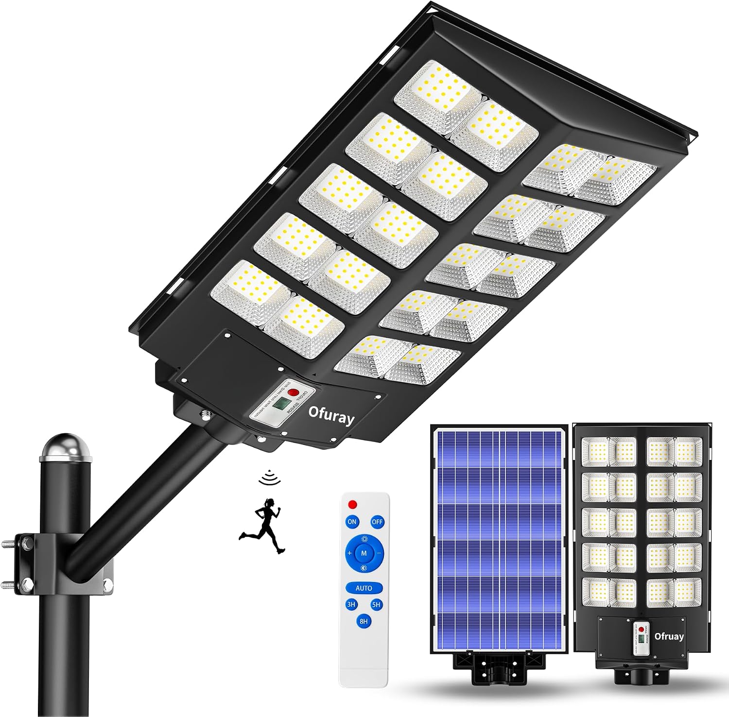 Ofuray Solar Street Lights Outdoor,Solar Security Flood Lights Parking Lot Lights Commercial Dusk to Dawn, 6500k Waterproof Led with Remote Control Motion for Street,Court,Barn (Of-6000W 600000Lm)
