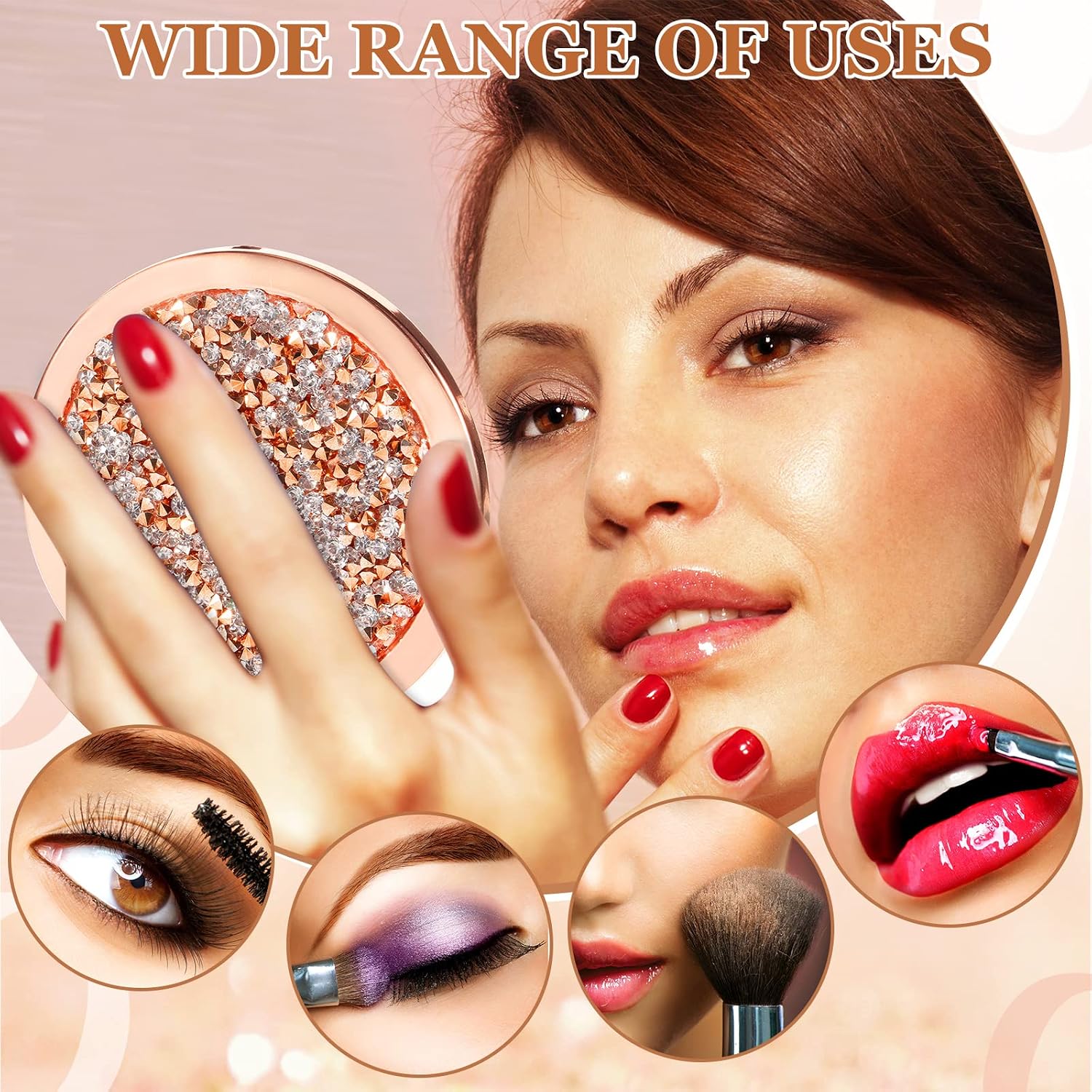 Cindeer 100 Pcs Small Compact Mirror Folding Pocket Makeup Round Hand Held Cosmetic Magnifying Compact Rhinestone Mirror with 1X/2X Magnification for Women Girls Travel (Cute Colors)