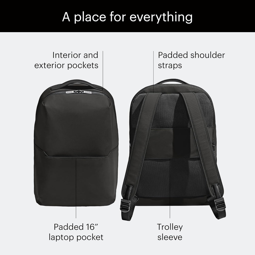 Away The Everywhere Zip Backpack - Personal Item Airline Approved Backpack with 16' Padded Laptop Sleeve, Water Bottle Pocket, Interior and Exterior Pockets - Fits Up to 16-Inch Laptops - Jet Black