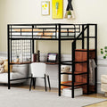 JIVOIT Twin Size Metal Loft Bed with L-Shape Desk and Wardrobe, Stylish Metal Frame Bed with Lateral Storage Ladder and Metal Grid, 3-Layers Storage Shelves, Space Saving Design (Black-Wardrobe,Twin)