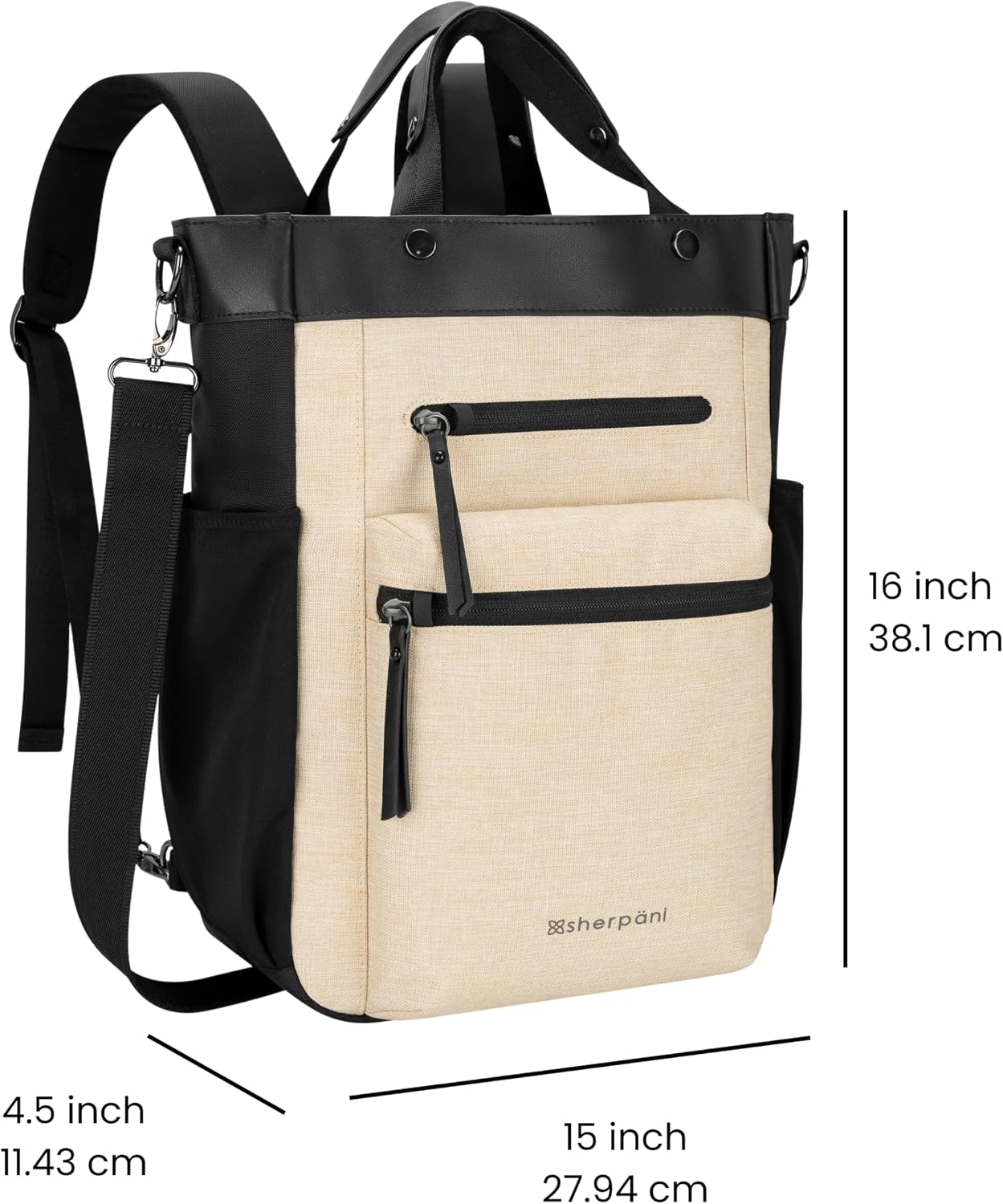 Sherpani Soleil, Anti Theft Convertible Backpack, 3 in 1 Tote, Crossbody Purse, 18L Travel Bag, Fits 13' Laptop (Straw Pro)