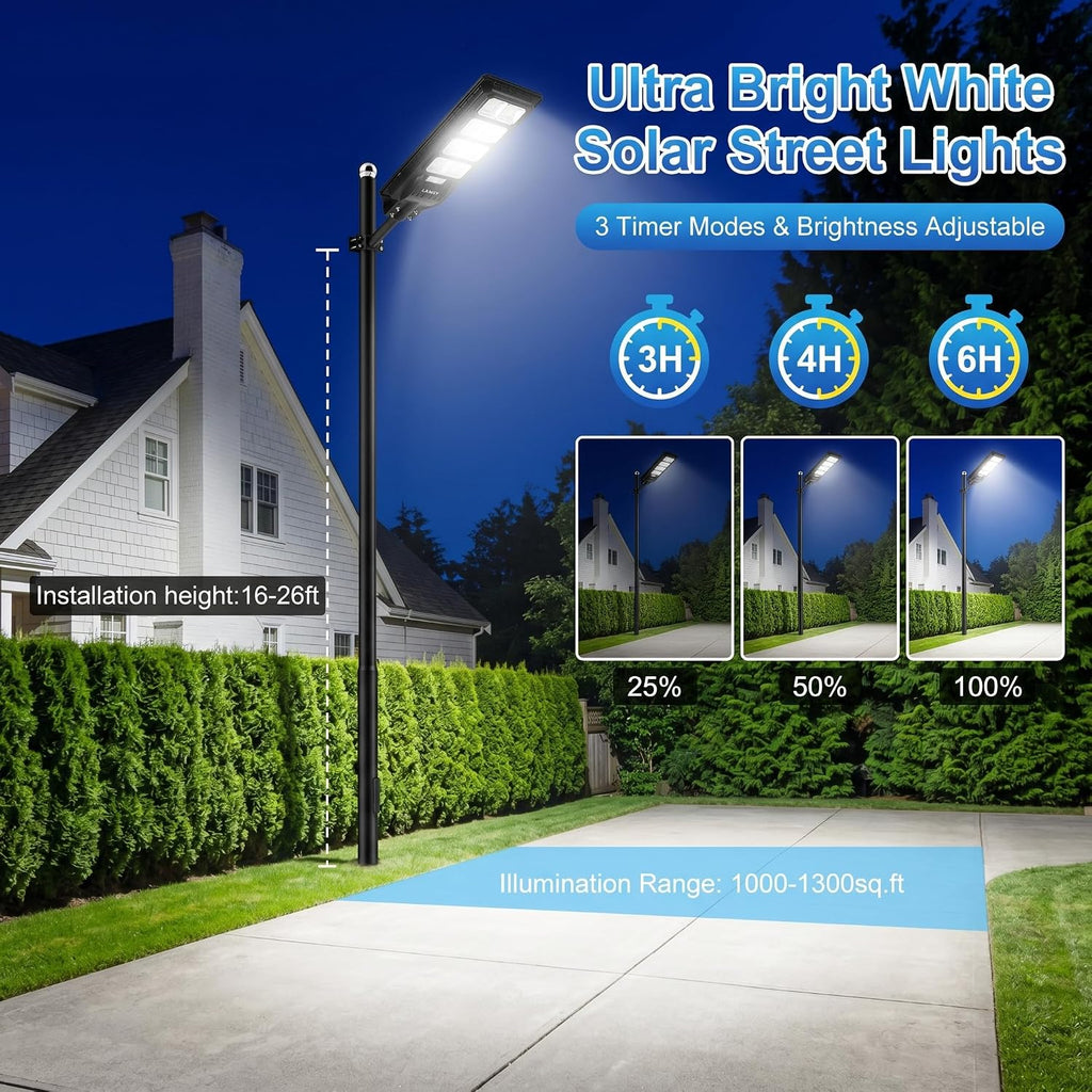 LANGY 2PACK Solar Street Lights Outdoor Lamp 200000 lumens with Remote Control,Dusk to Dawn Motion Sensor,IP66 Waterproof Solar Powered Outdoor Lamp for Parking Lots,Yard,Barn Basketball Court