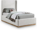 Meridian Furniture FlynnCream-T Flynn Collection Modern | Contemporary Twin Bed with Cream Linen Textured Fabric, Natural Finish Solid Wood Base, Wing Back, 43.5' W x 82.5' D x 52' H, Cream, Twin