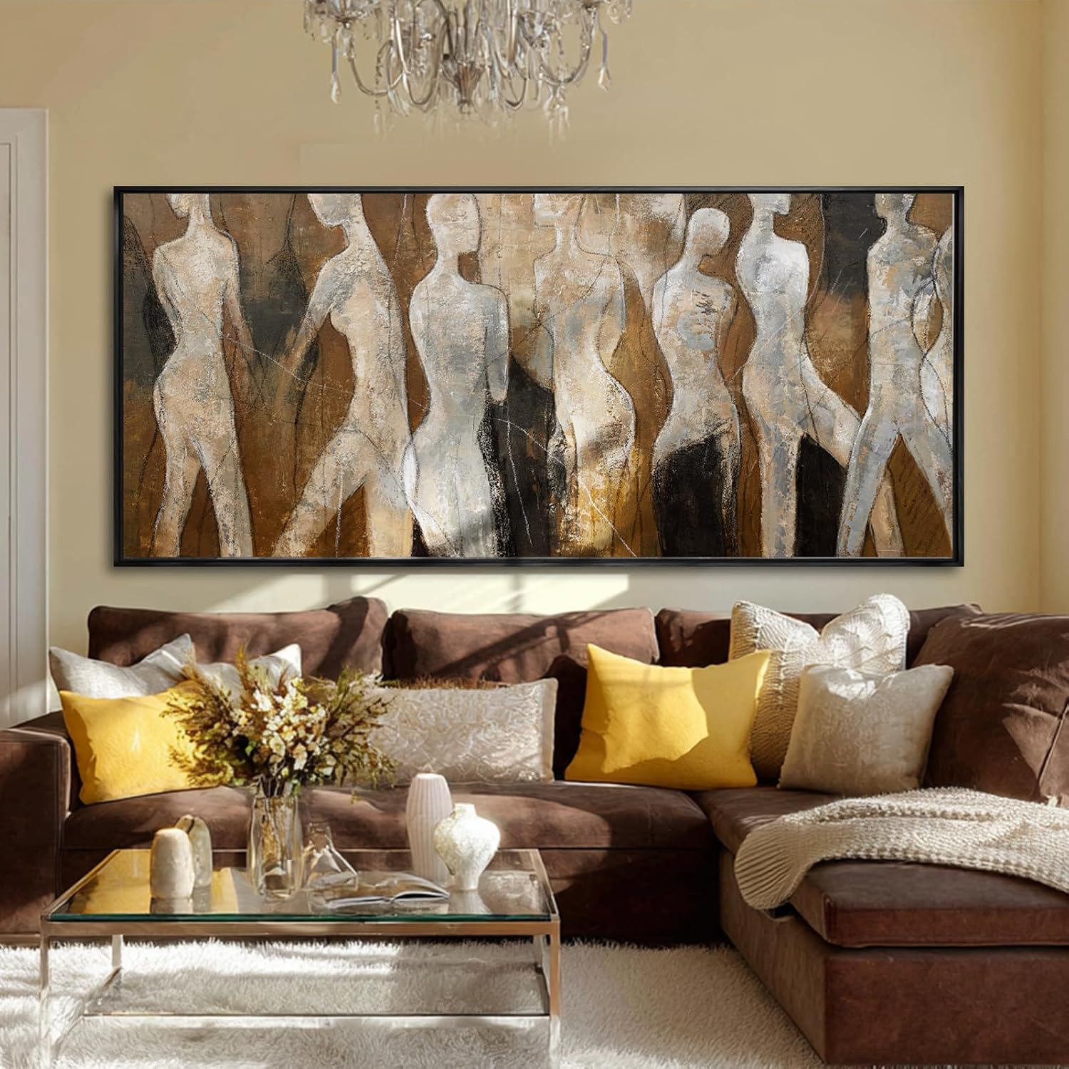 CHUDANHAO Abstract Wood Wall Art Figure Decorative Pictures Line Large Artwork 40'x86' Painting for Living Room Posters for Bedroom