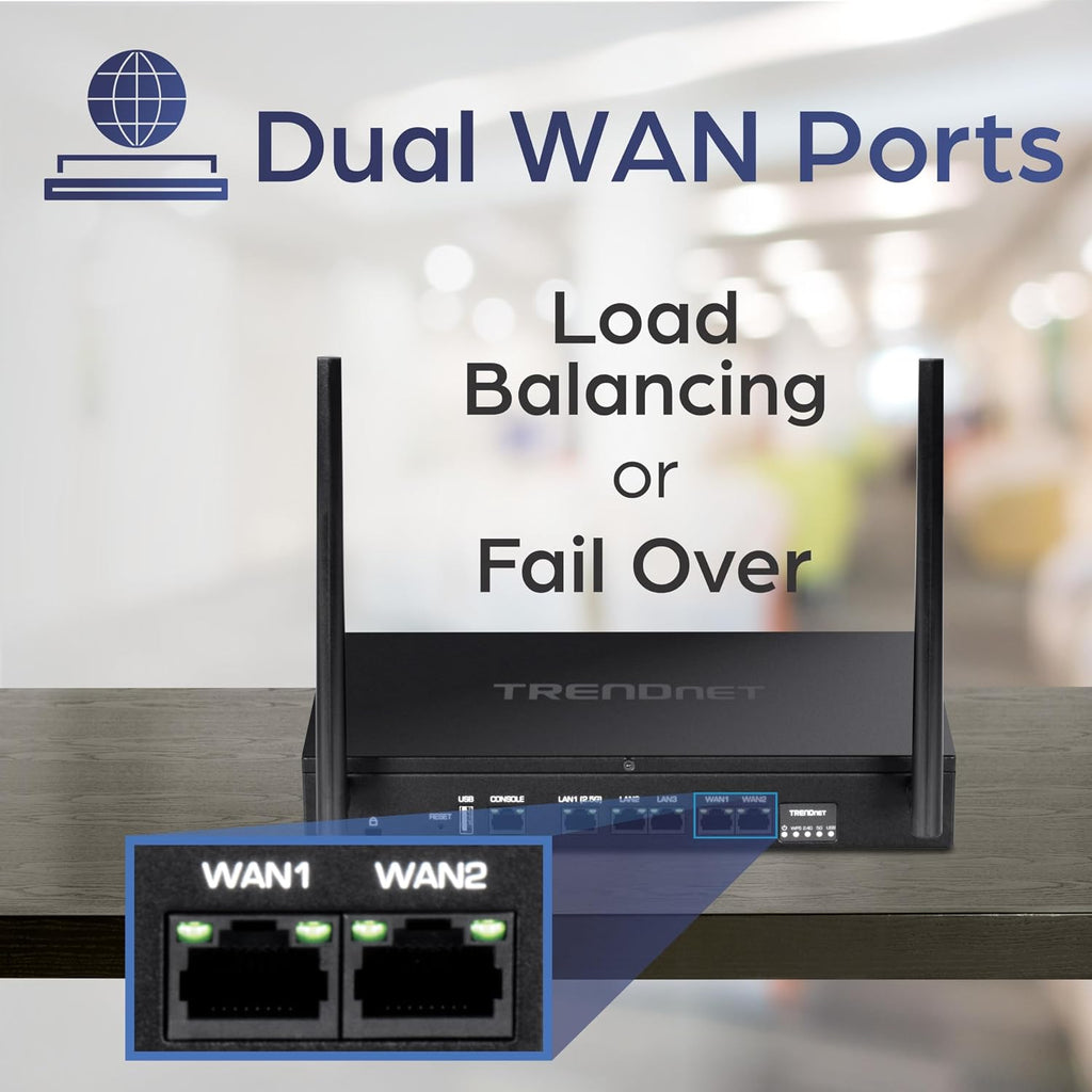 TRENDnet AX1800 Dual-Band WiFi 6 Gigabit Dual-WAN VPN Router, Small Business, Virtual Private Network, Inter-VLAN Routing, QoS, 2.5G Support, Pre-Encrypted Wireless, Black, TEW-929DRU (Pack of 1)