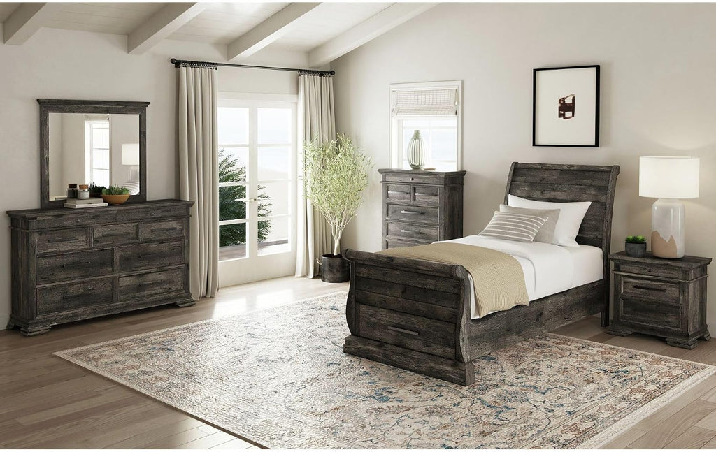 Picket House Hyde Twin Sleigh Storage 3PC Bedroom Set in Charcoal