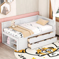 Twin Size Daybed with 4 Pull-Out Drawers and 3 Functioning Shelves,Solid Wood Day Bed Frame with Wooden Slats Support for Bedroom,No Box Spring Required (White-AB40)