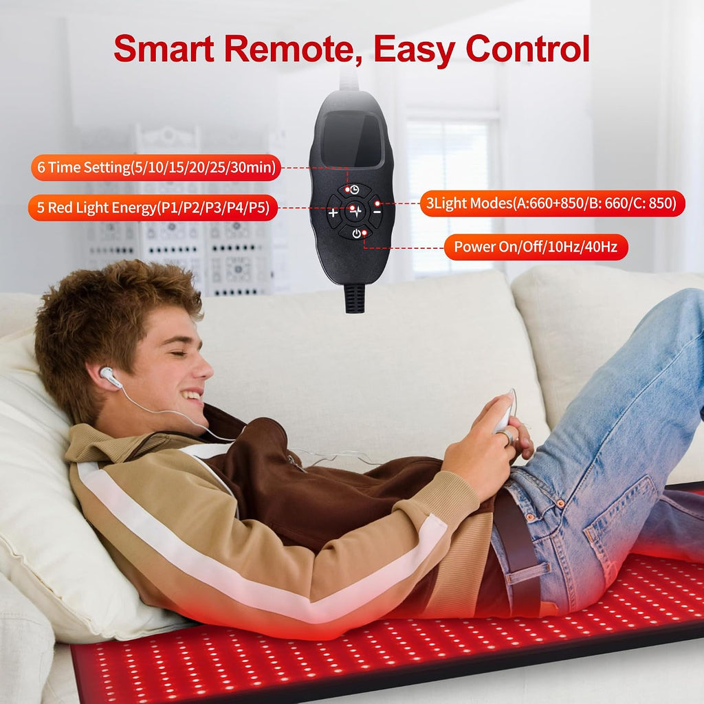 1370LEDs Dual Full Body Red Light Therapy Mat, Red Light Therapy Blanket, 2in1 LEDs(660nm& 850nm), Premium Leather, Adjustable Timer & Intensity