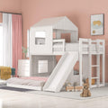 Twin Over Full Bunk Beds with Slide for Kids Toddlers, Play Farm House Roof Window Guardrail Ladder, for Girls Boys, No Spring Box Required (White-Slide-Twin-Full)