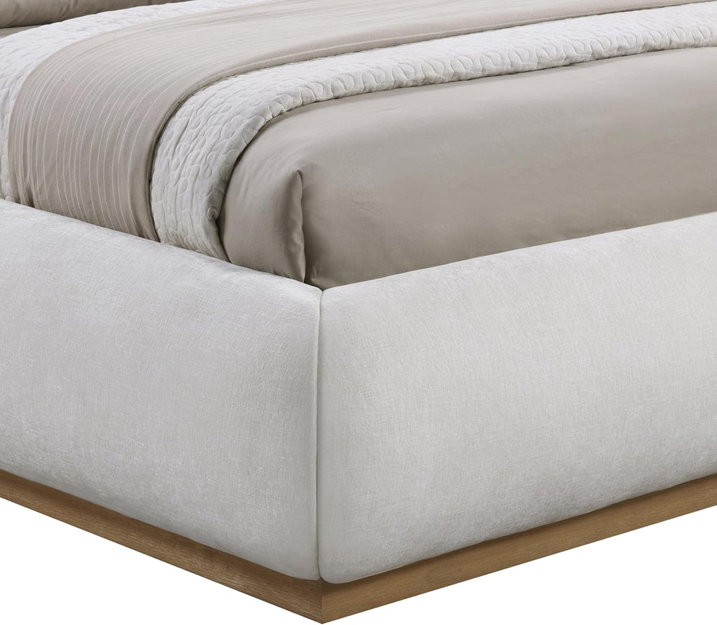 Meridian Furniture B1211Cream-T Vaughn Collection Modern | Contemporary Twin Bed with Soft Cream Chenille Fabric, Natural Finish Solid Wood Base, 52.75' W x 87.75' D x 44.5' H, Cream, Twin