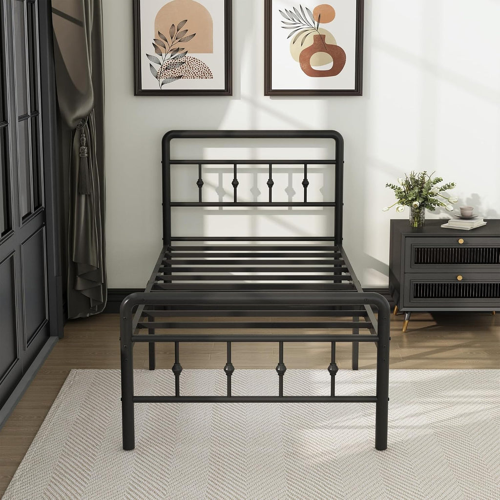 DiaOutro 16 Inch Twin XL Bed Frame with Headboard and Footboard, Classic Metal Platform No Box Spring Needed Heavy Duty Victorian Style Iron-Art Mattress Foundation/Under Bed Storage