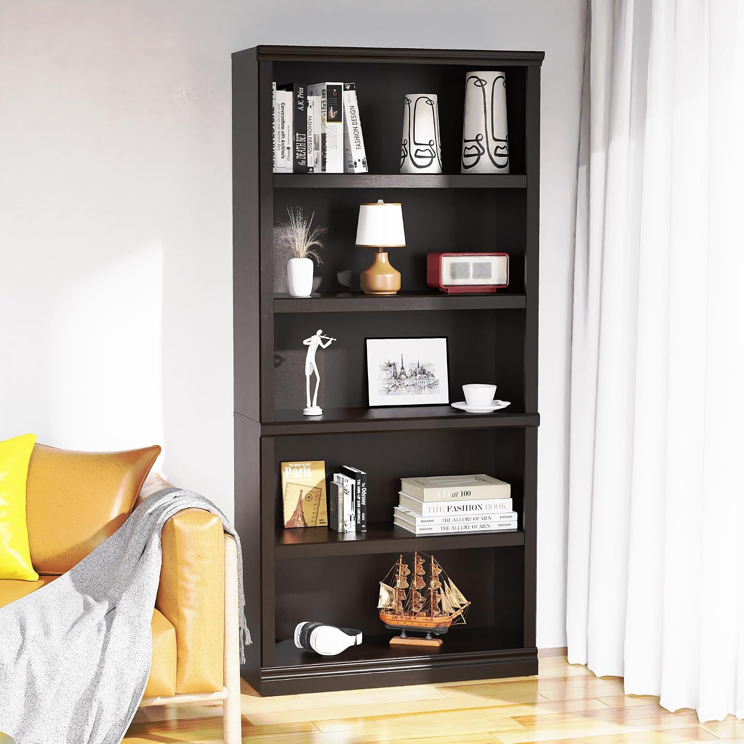 Bevfint Bookshelf, Open Storage 70 Inch Tall 5 Shelf Bookcase, Floor Standing Bookshelves and Bookcases, Book case for Farmhouse Library Office Bedroom Kids, Dark Cherry - 5 Tier