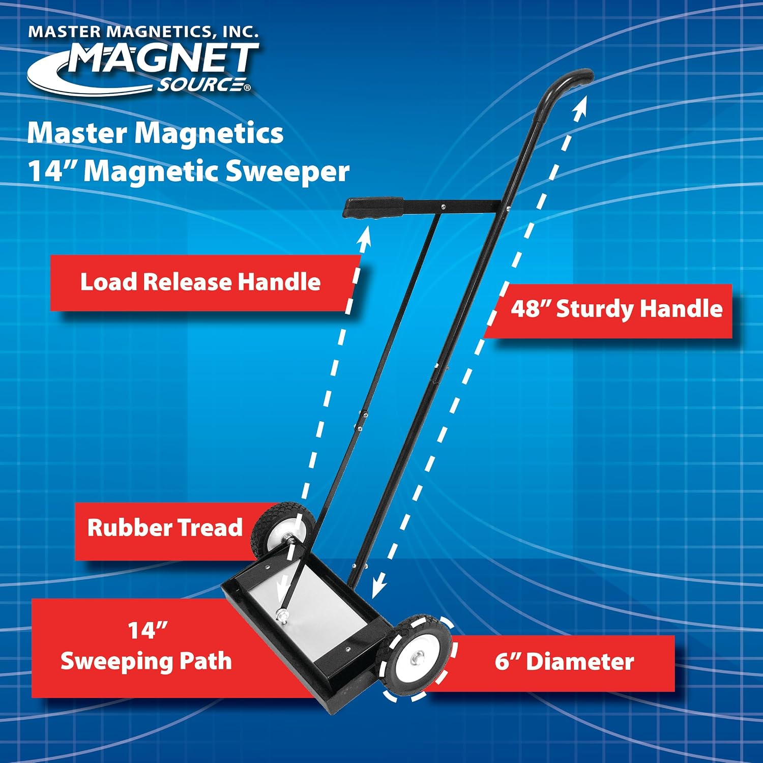 Master Magnetics Magnetic Floor Sweeper with Release - Heavy Duty Push-Type, 14' Sweeping Width, 1 Each, MFSM14RX
