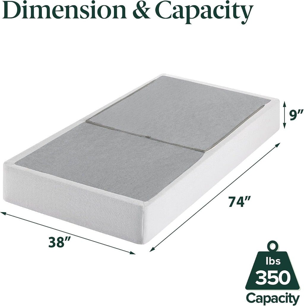 ZINUS No Assembly Metal Box Spring 9 Inch White Mattress Foundation, Sturdy Metal Structure, Twin
