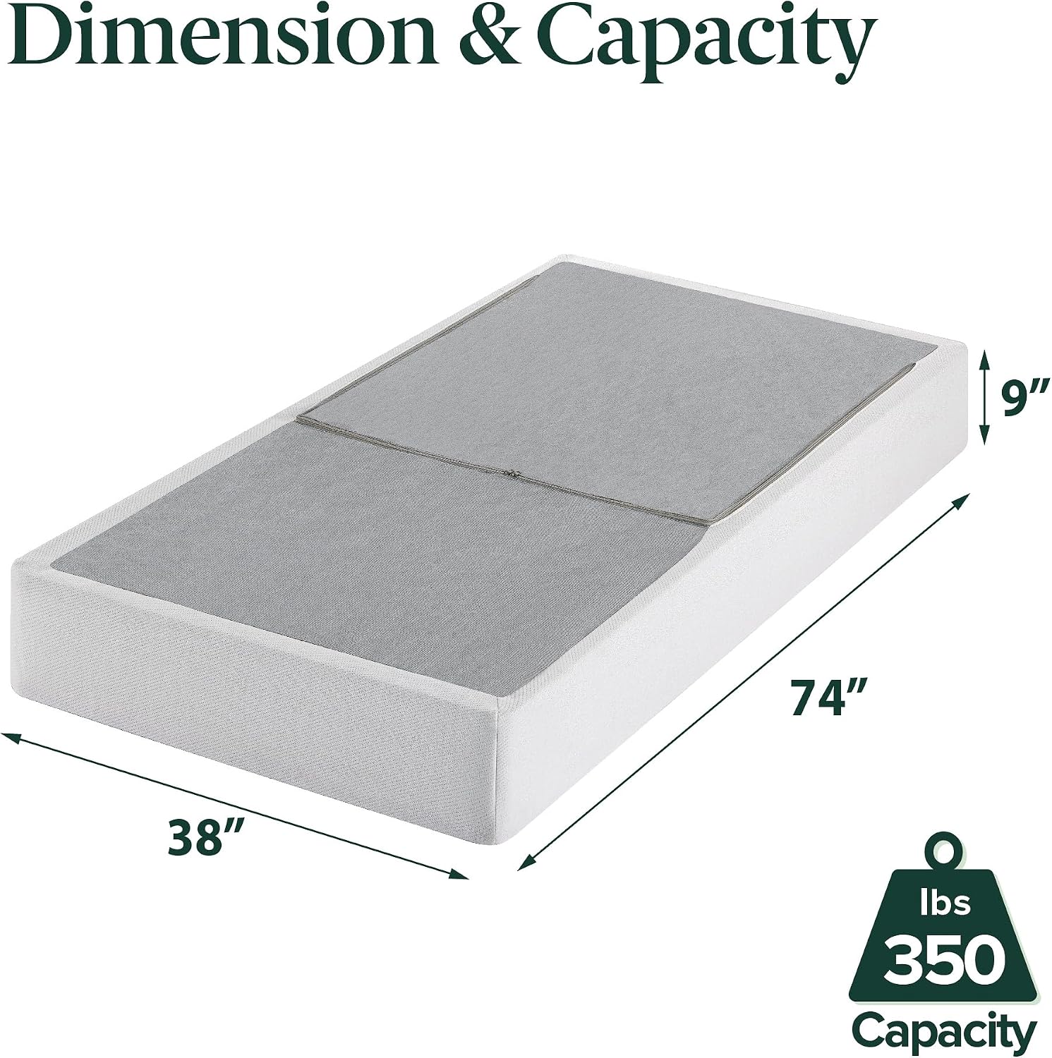 ZINUS No Assembly Metal Box Spring 9 Inch White Mattress Foundation, Sturdy Metal Structure, Twin