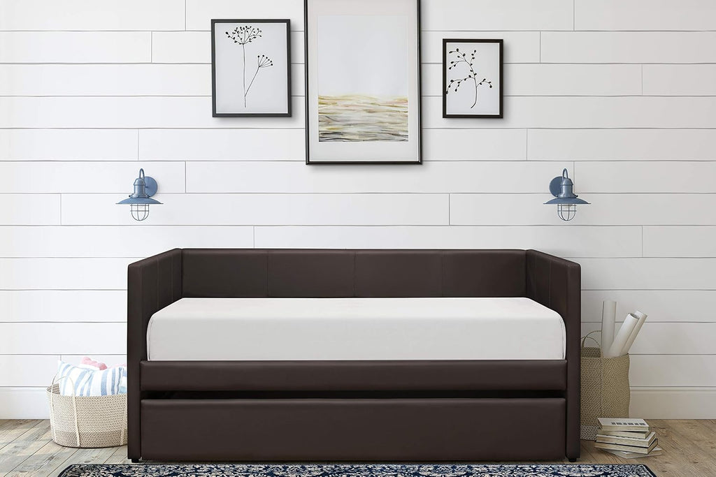 Homelegance Adra PU Leather Upholstered Daybed with Trundle, Twin, Dark Brown