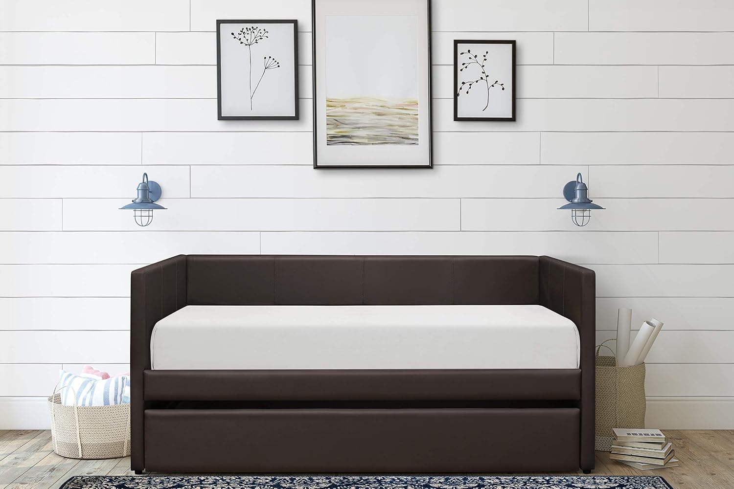 Homelegance Adra PU Leather Upholstered Daybed with Trundle, Twin, Dark Brown
