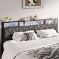 Full Headboard Only, Headboard for Full Size Bed with Storage, Upholstered Headboards with LED Lights & Charging Station, Attach Frame, Ideal for Bedroom/Dorm/Guest Room, Dark Grey & Brown