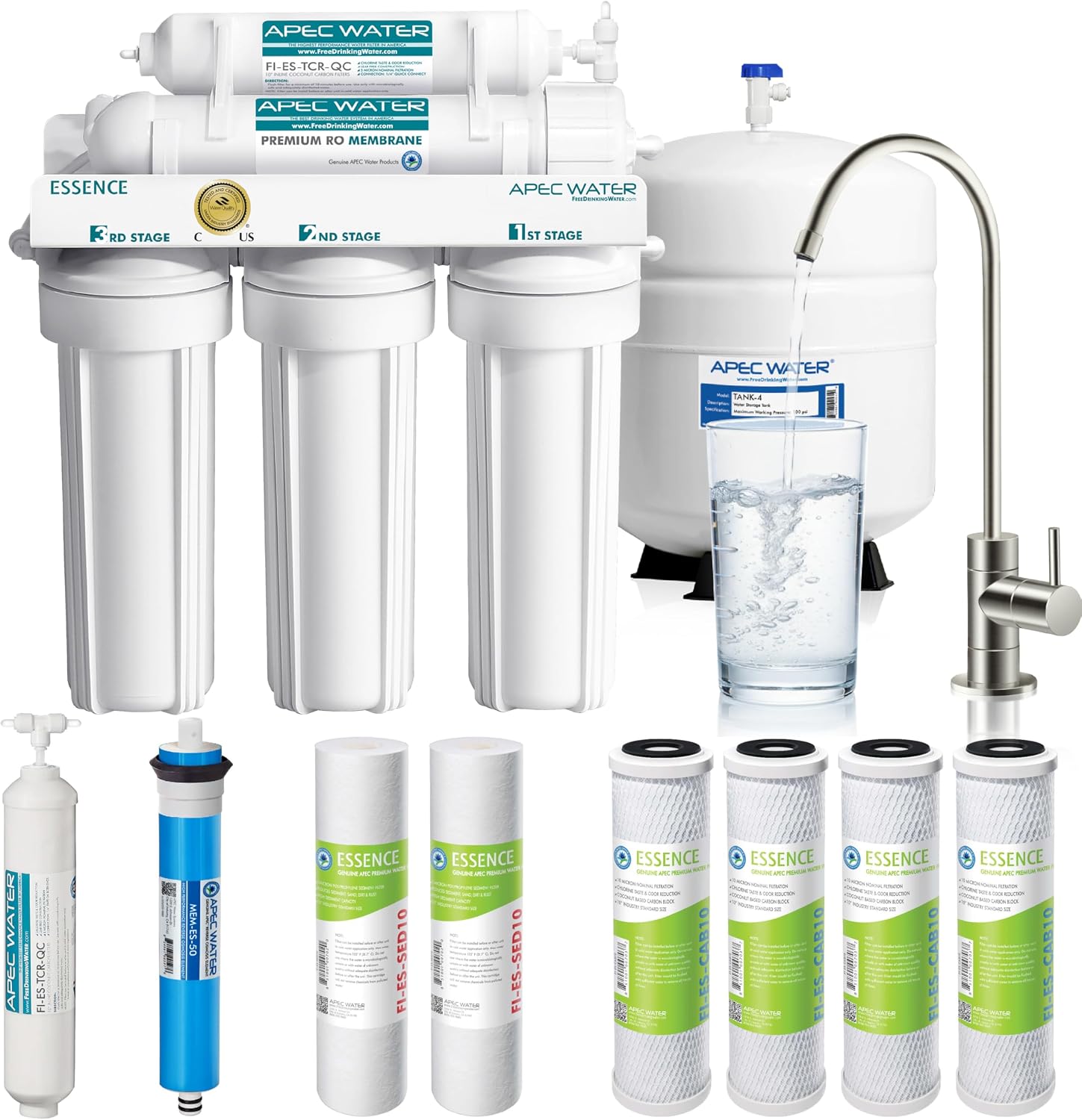 APEC Water ROES-50X 5-Stage Under Sink Reverse Osmosis Water Filter System, NSF Certified 372 & 58, 50 GPD, with Extra High Capacity Pre-Filter Set Stage 1-3
