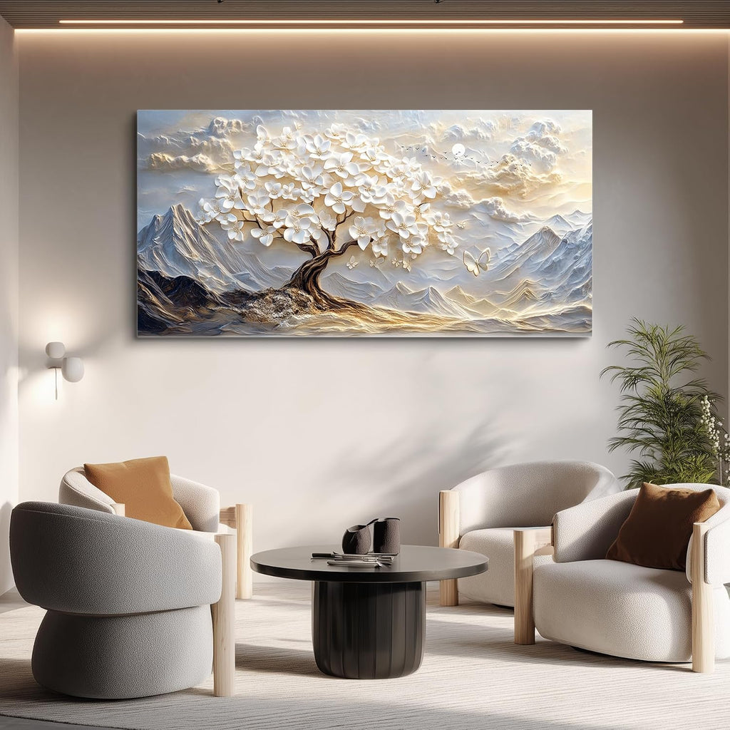 JUDASJART Canvas Wall Art For Living Room Large Wall Decor For Office Bedroom Decorations White Blossom Tree Landscape Pictures Abstract Painting Artwork Room Wall Mural Aesthetic Home Decor 30x60 In
