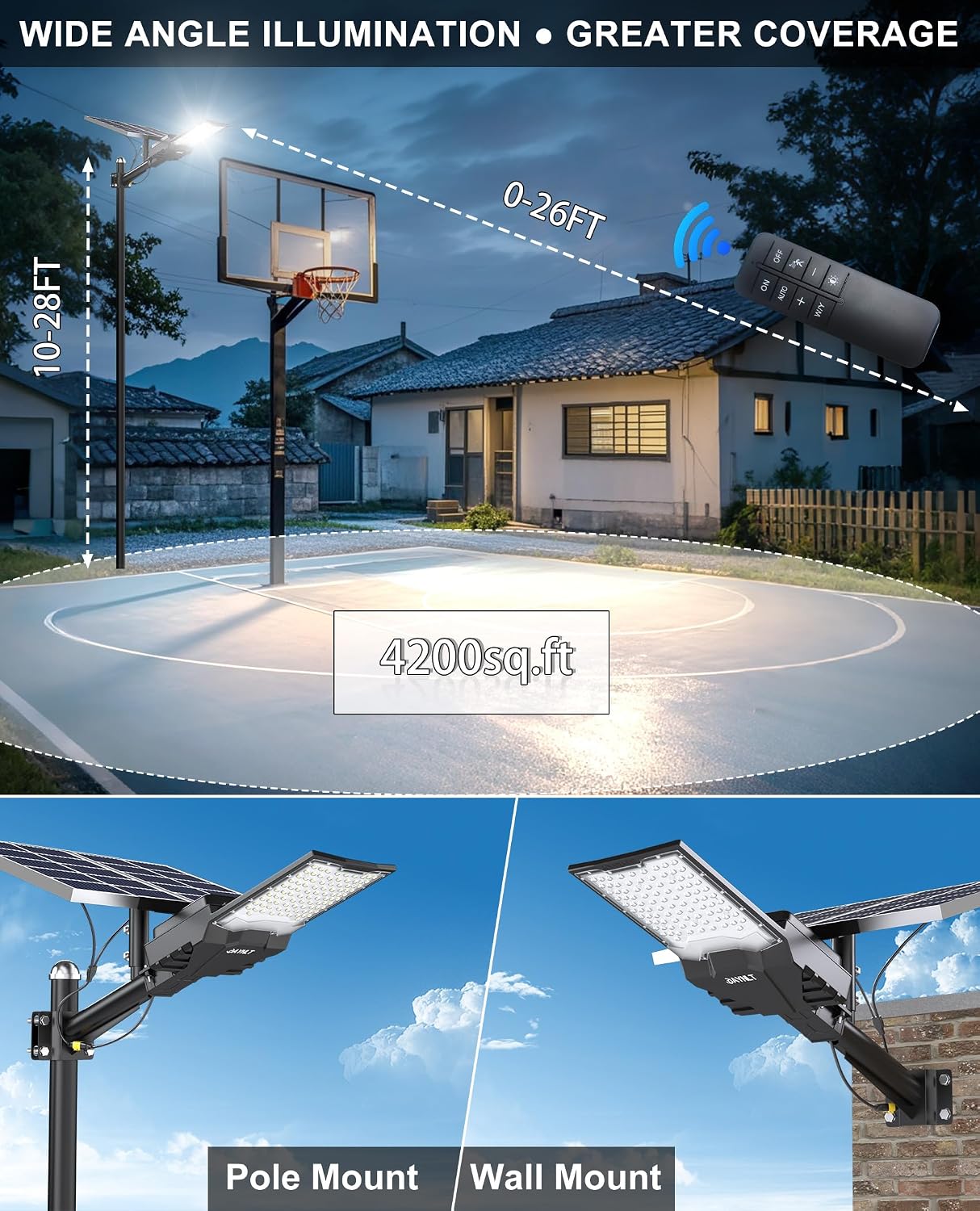 JAYNLT X-18000W Solar Street Lights Outdoor, 6500K Ultra-Large Parking Lot Lights Commercial Dusk to Dawn,IP67 Waterproof Solar Power Flood Security Lamps for Playground,Garage