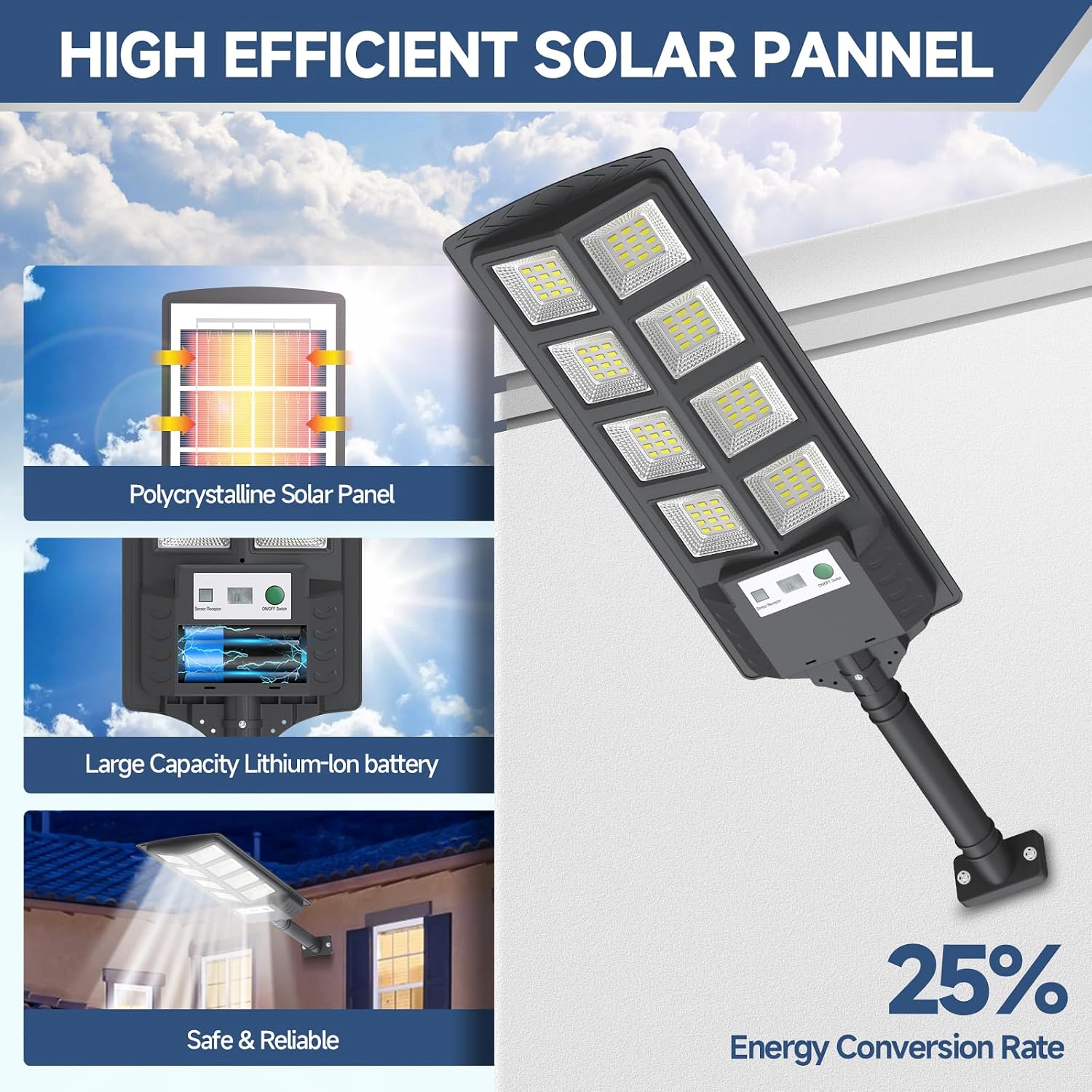 200W Solar Street Lights - Outdoor Waterproof, 12000LM LED Solar Parking Lot Lights with Dusk to Dawn, Wide Angle Motion Sensor and Remote Control (4 Pack)