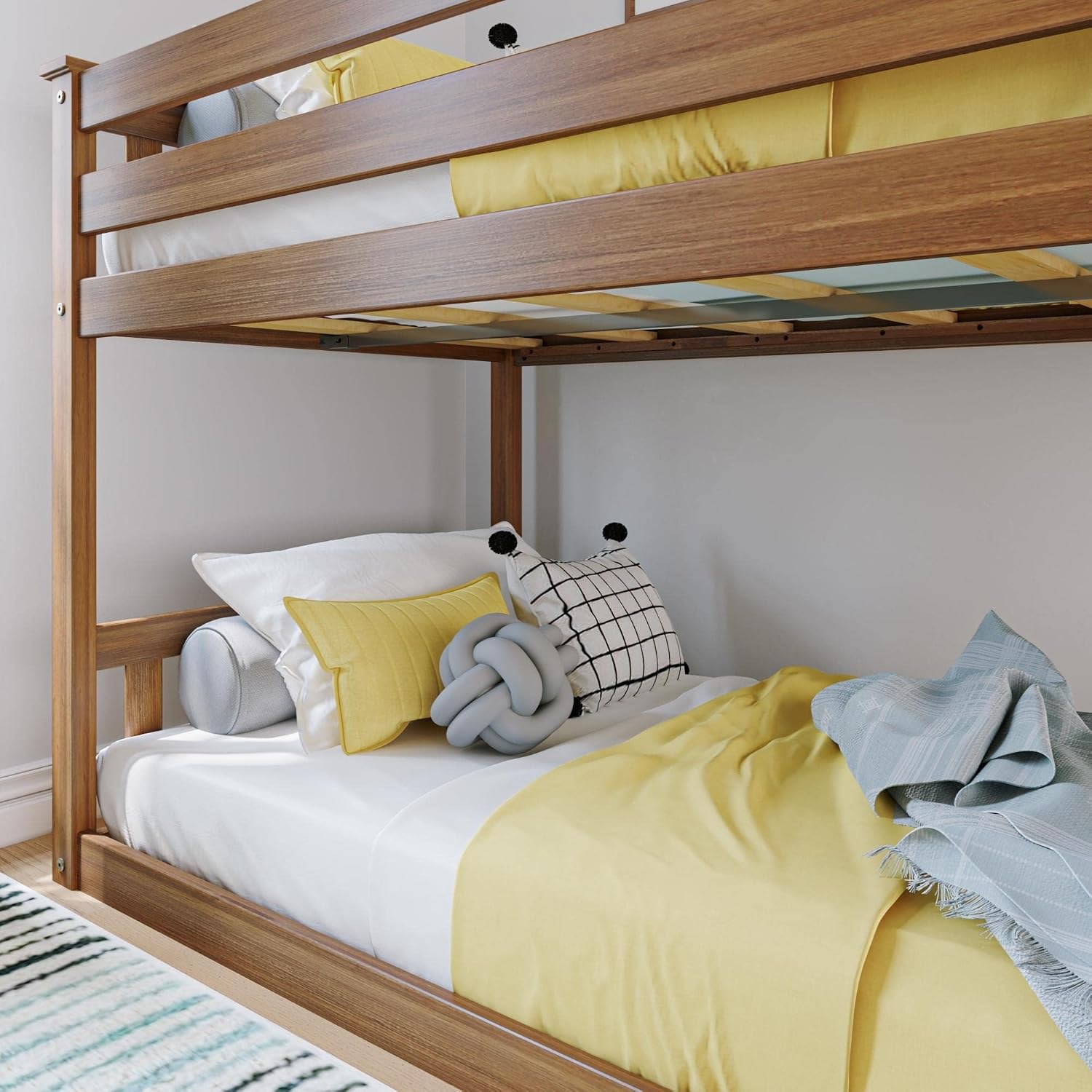 Max & Lily Twin Over Twin Low Bunk Bed with Ladder, Wooden Bunk beds with 14' Safety Guardrail for Kids,Toddlers, Boys, Girls, Teens, Bedroom Furniture, Pecan