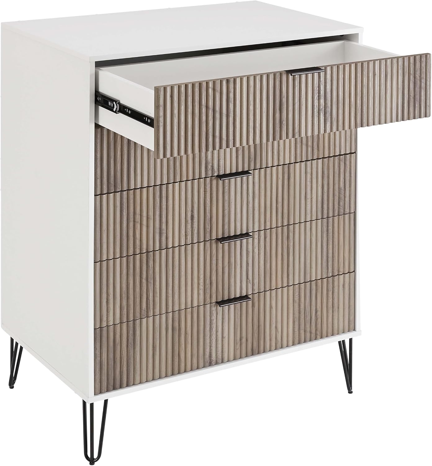 Manhattan Comfort Dumbo 3-Piece Modern Dresser Drawer and Nightstand Set, Tall and Double Low - Vertical Ribbed Design - No Tool Assembly Storage for Bedroom & Living Room, White/Grey