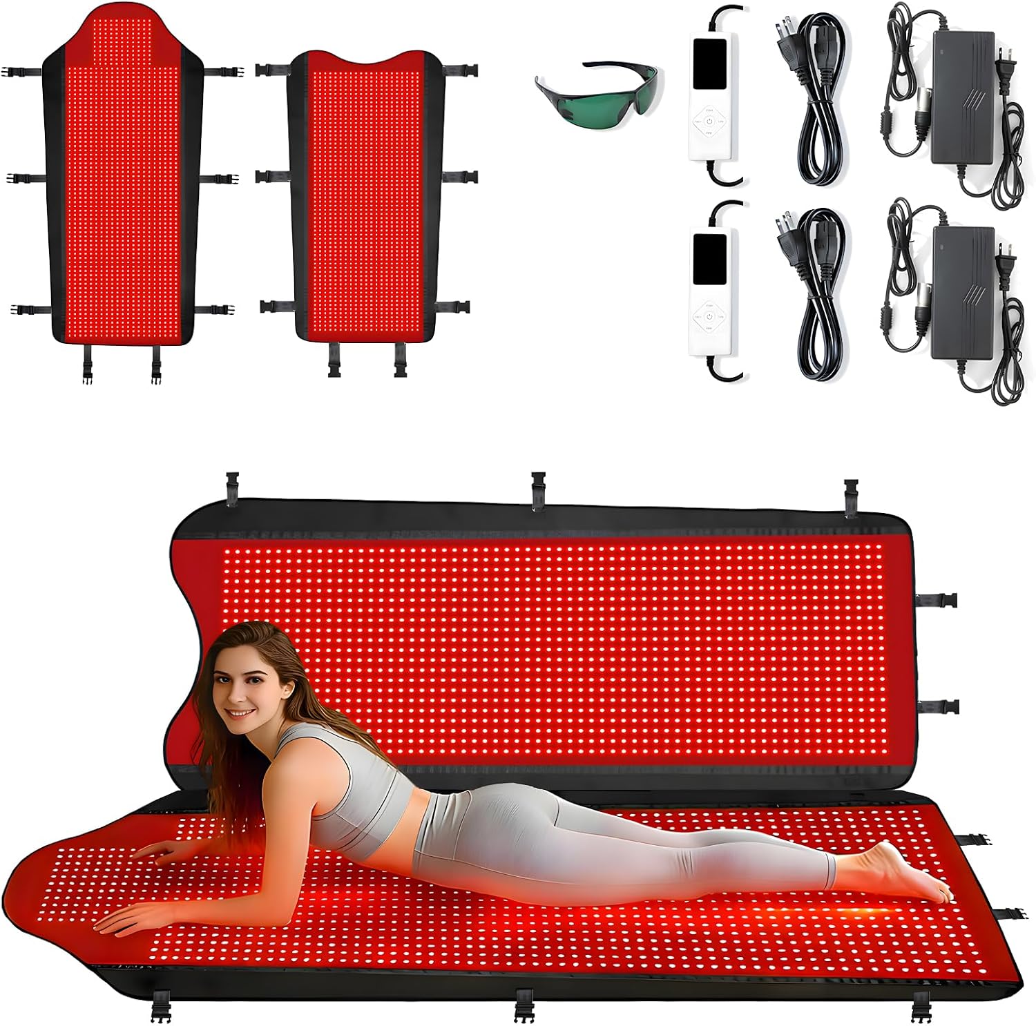 Full Body Red Light Therapy Mat with 3207 LEDs, 3-in-1 660nm & 850nm TPU Infrared Light Blanket, 74.8' x 36' Foldable Therapy Pad with Timer Controller Pulse Modes for Home Use 260W