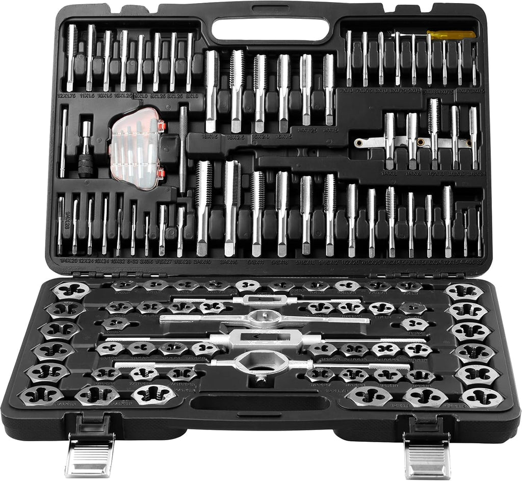 Happybuy 116-Piece Tap and Die Set, Metric & SAE, Bearing Steel Taps & Dies, Threading Tool for External & Internal Threads, Accessories & Storage Case