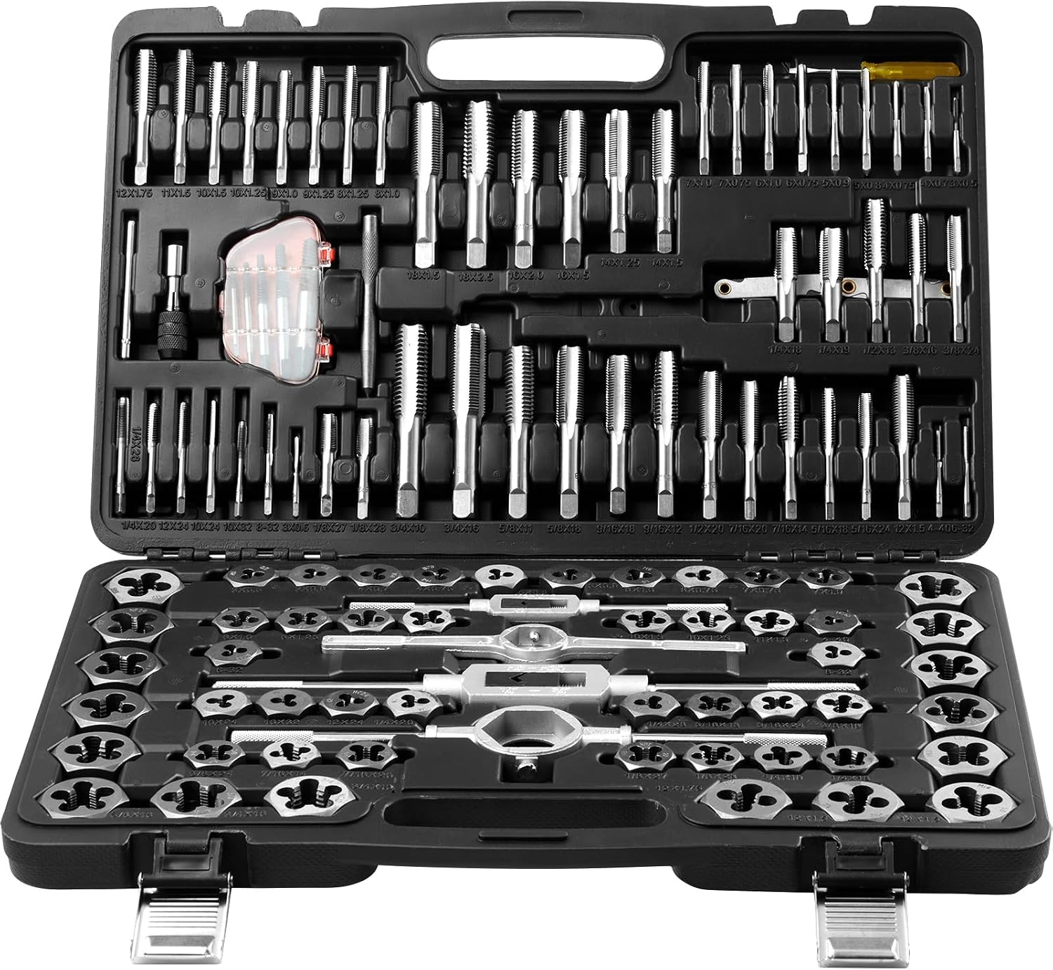 Happybuy 116-Piece Tap and Die Set, Metric & SAE, Bearing Steel Taps & Dies, Threading Tool for External & Internal Threads, Accessories & Storage Case