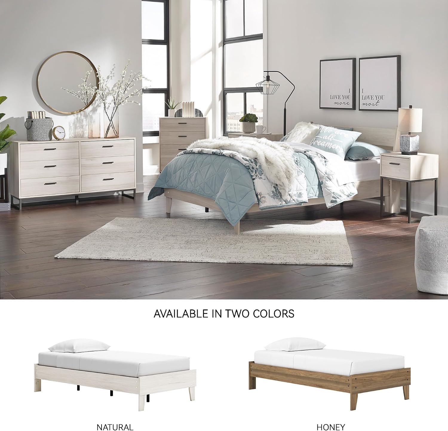 Signature Design by Ashley Socalle Casual Farmhouse Platform Bed Frame, Twin, Natural Beige