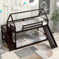 Twin Over Twin Bunk Bed with Slide for Kids Toddlers, House Bunk Bed Farm with Storage Steps and Roof Guardrail for Girls/Boys, No Spring Box Required (Espresso-Storage Steps#2)