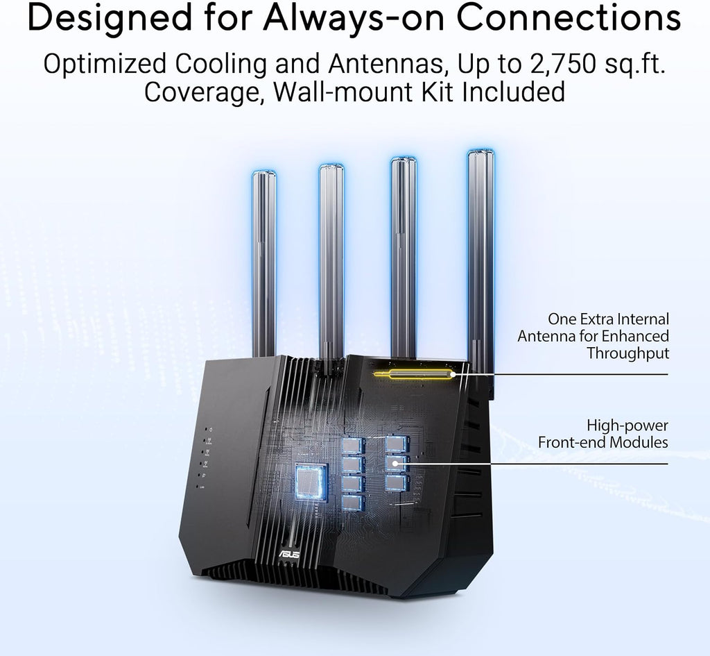 ASUS RT-BE92U BE9700 Tri-Band WiFi 7 Router, Supports New 320MHz Bandwidth & 4096-QAM, MLO, AI WAN Detection, AiMesh Support, Subscription-Free Network Security & Comprehensive VPN Features