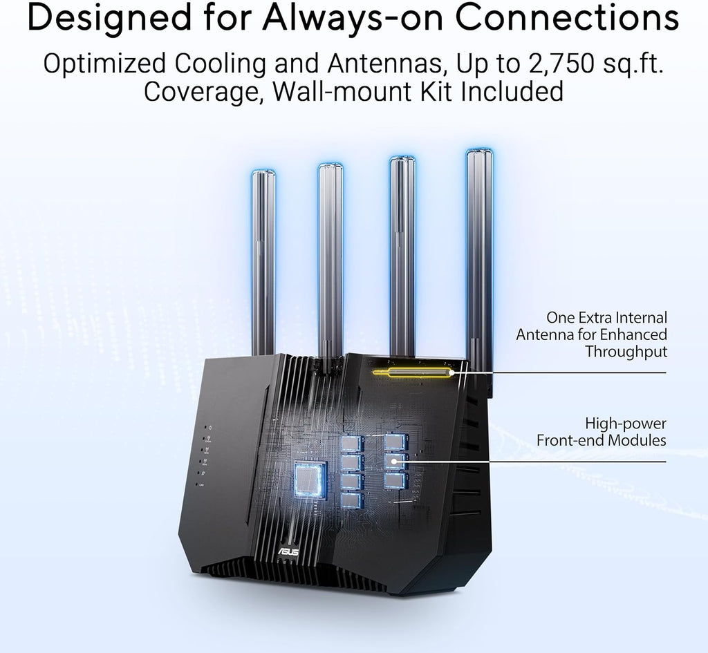 ASUS RT-BE9700 Tri-Band WiFi 7 Smart AiMesh, Extendable Router, 10G Port, Parental Controls & VPNs, Advanced Network Security