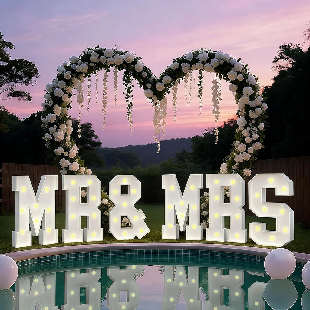 6Pcs 4FT MR&MRS LED Letter Lights, Warm Glow Shiny Letter Signs, Premium Wedding Decor Light Board, Ideal for Wedding Party, Dance, Anniversary, Engagement & Romantic Themed Events
