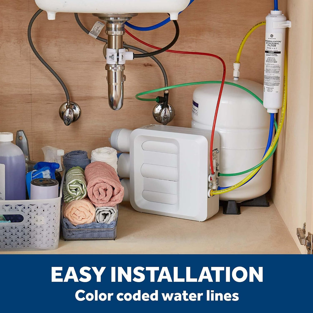 GE 5-Stage Reverse Osmosis Under Sink Water Filtration System with Faucet, Reduces 95+ Impurities including Lead, Chlorine, Arsenic, Filters FQ18PN, FQ18MN, FQ18RT, GXRV40TBN